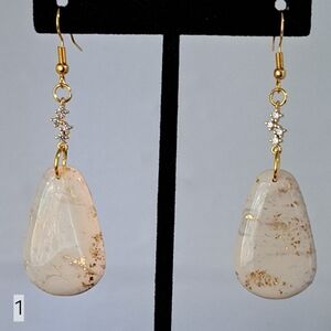Chic Gold and Cream Drop Earrings Opal Clay White Light Weight Gold Plated